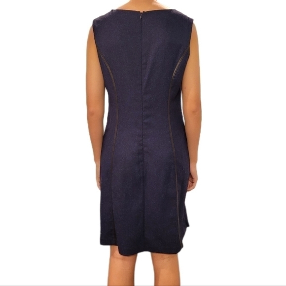 Andrew Marc Women's blue tweed sleeveless sheath dress w/ black detailing size 8 - Picture 2 of 10